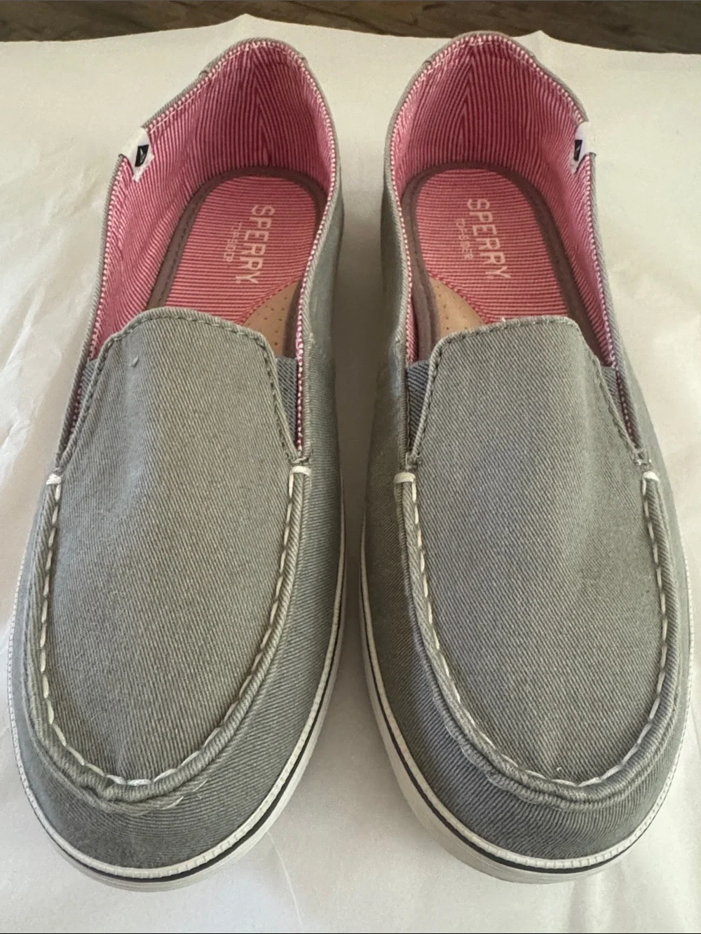 Like New, Sperry gray canvas boat shoes . Size 9.5.